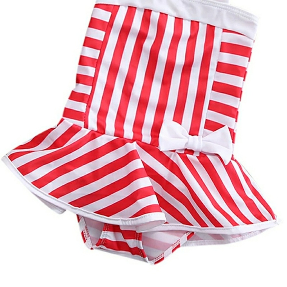 Toddler Red/White Stripped Swimsuit One-Piece - Picture 5 of 5